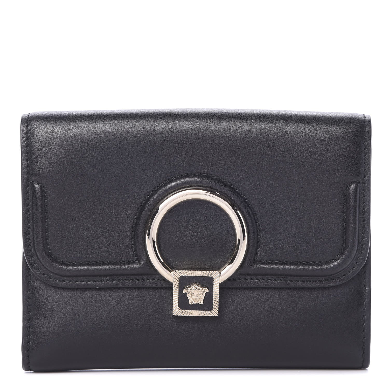 Versace Calfskin Medusa Compact Wallet Black 1 of 9