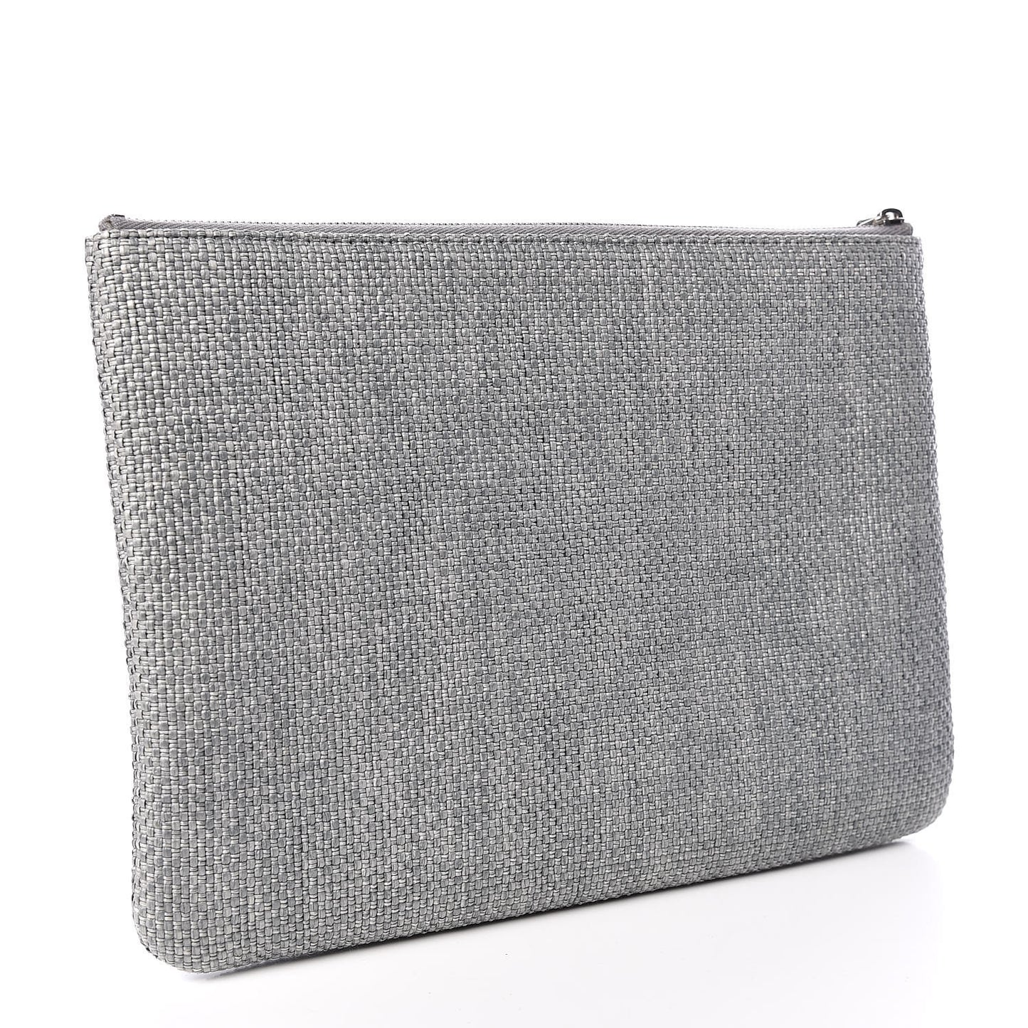 Woven Straw Raffia Medium Deauville Pouch Grey