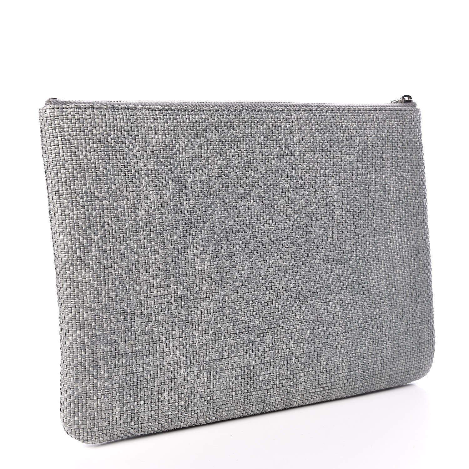 Chanel Woven Straw Raffia Medium Deauville Pouch Grey 3 of 9