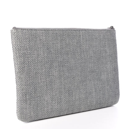 Chanel Woven Straw Raffia Medium Deauville Pouch Grey 3 of 9