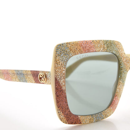 Gucci Square Frame Stripe Glitter GG0328S Sunglasses Ivory Multicolor 8 of 8