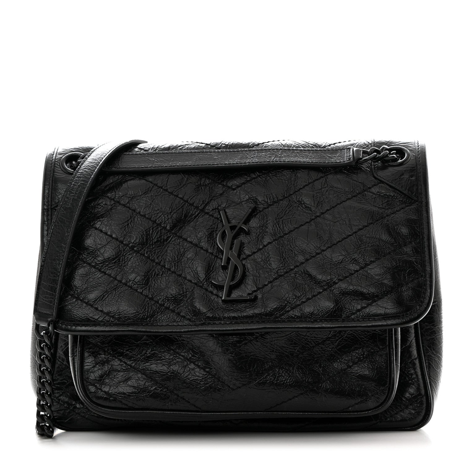 Saint Laurent Crinkled Calfskin Matelasse Monogram Medium Niki Chain Satchel Black 1 of 10