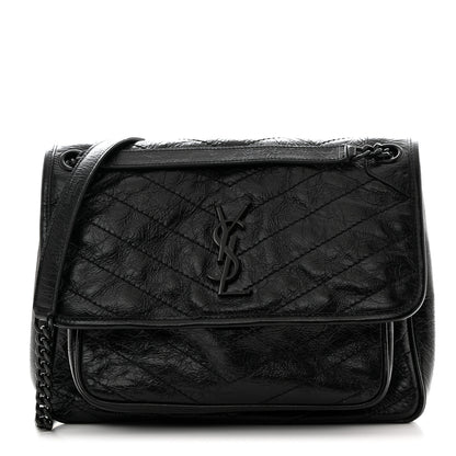 Saint Laurent Crinkled Calfskin Matelasse Monogram Medium Niki Chain Satchel Black 1 of 10