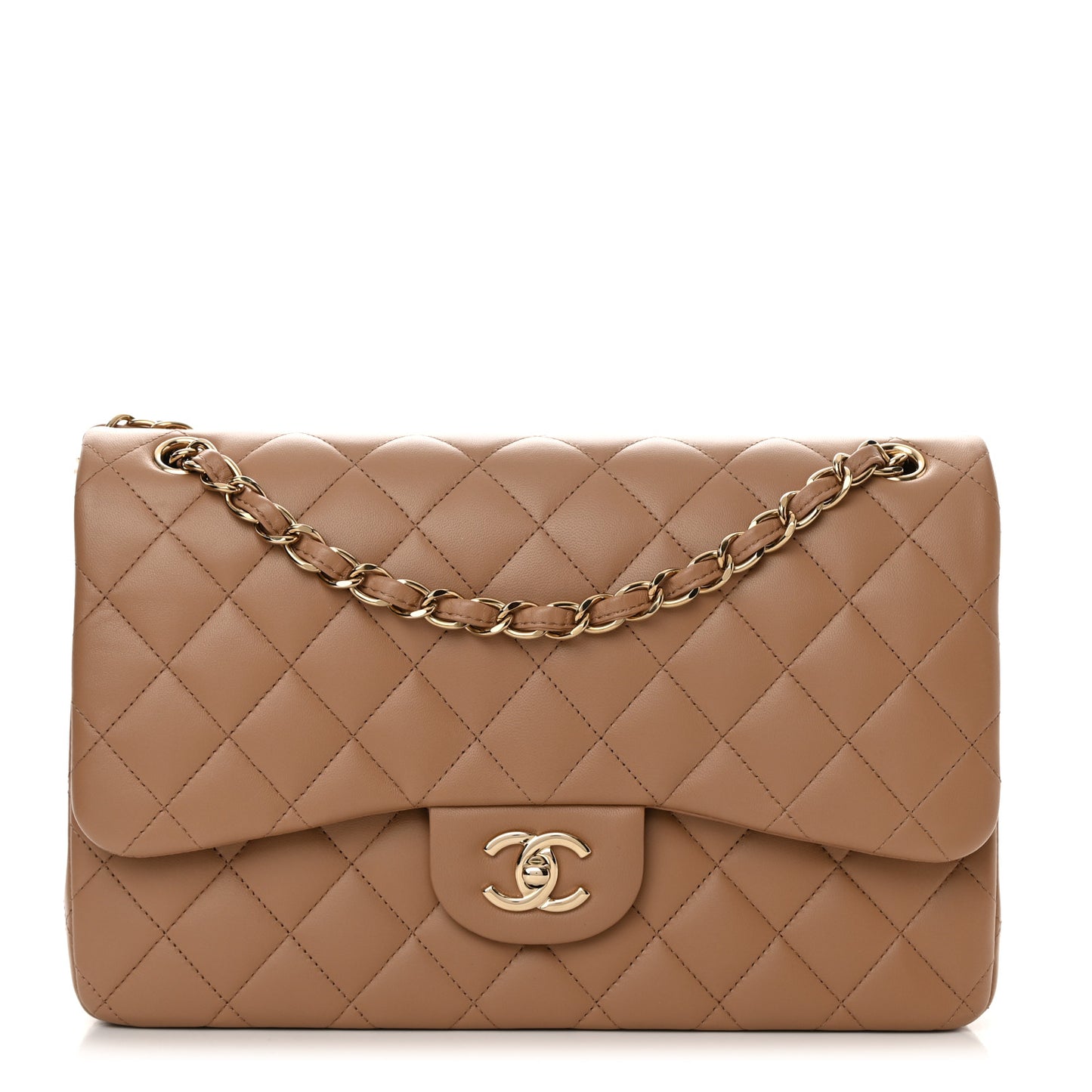 Lambskin Quilted Jumbo Double Flap Dark Beige