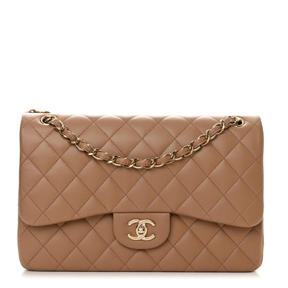 Chanel Lambskin Quilted Jumbo Double Flap Dark Beige 1 of 11
