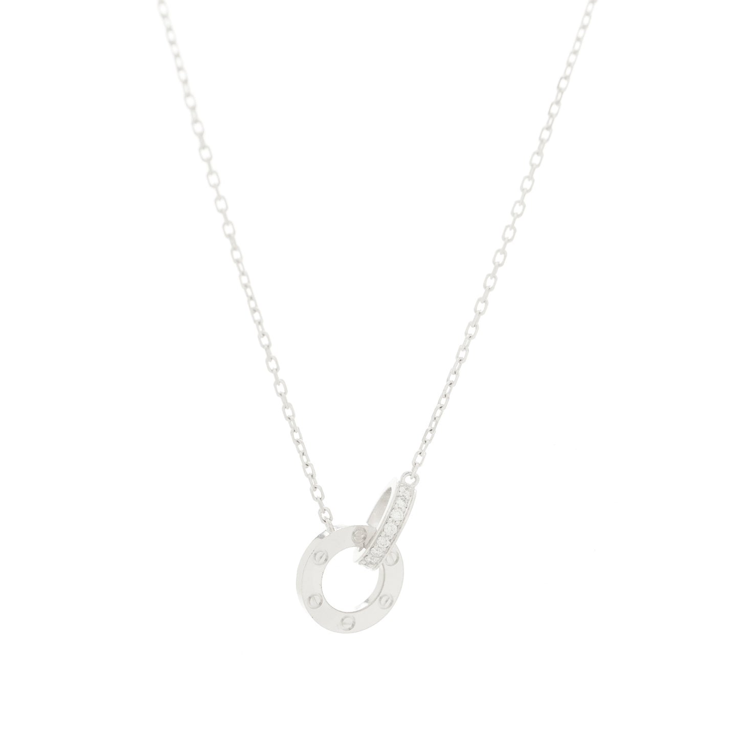 18K White Gold Diamond Interlocking LOVE Paved Necklace
