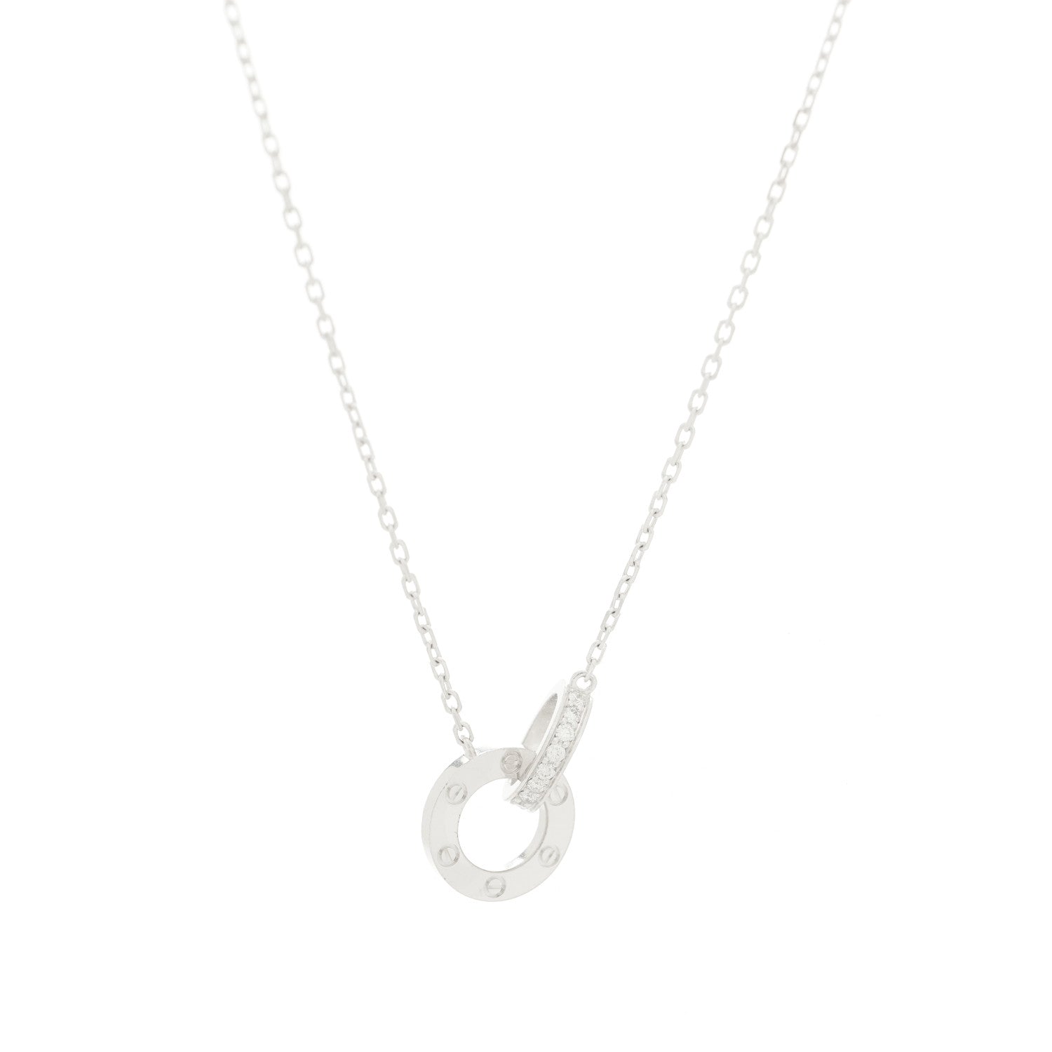 Cartier 18K White Gold Diamond Interlocking LOVE Paved Necklace 6 of 6