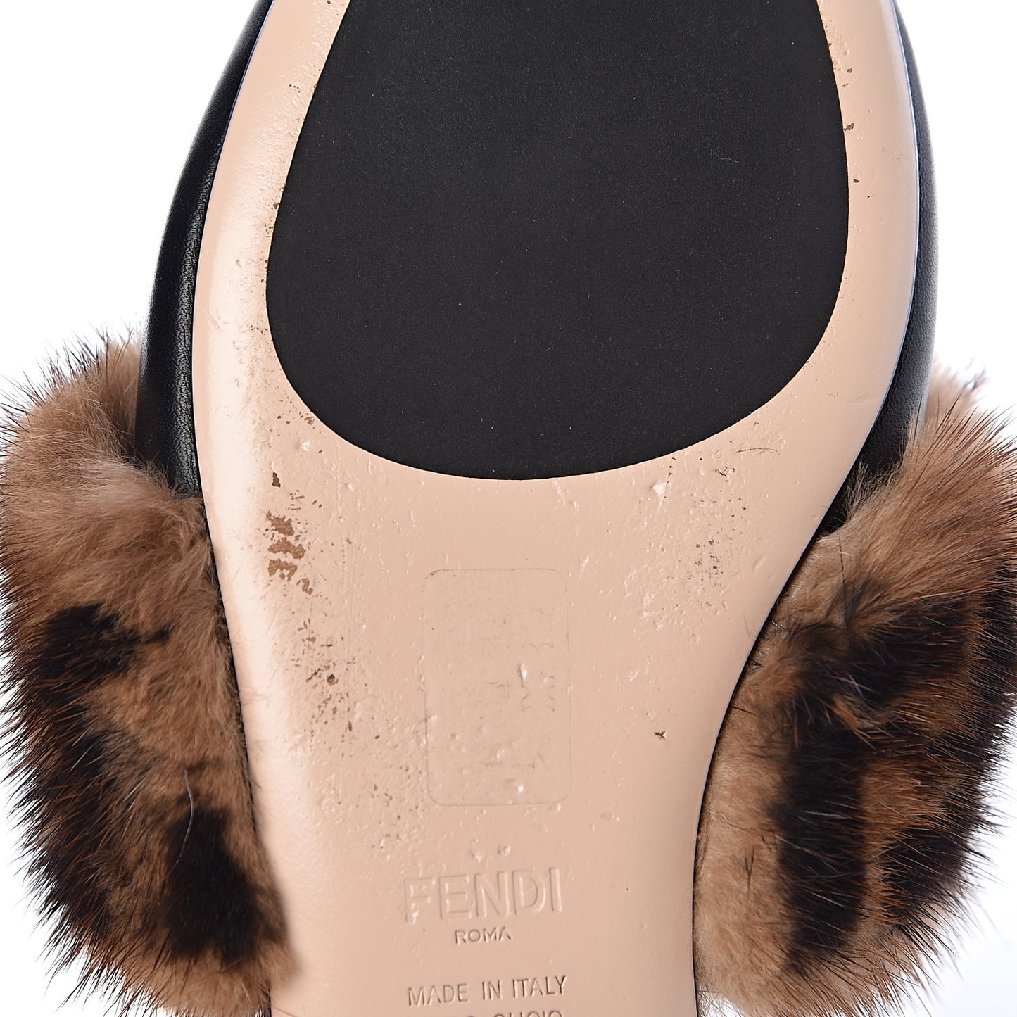 Calfskin Mink Fur FF Flat Mules 40 Black