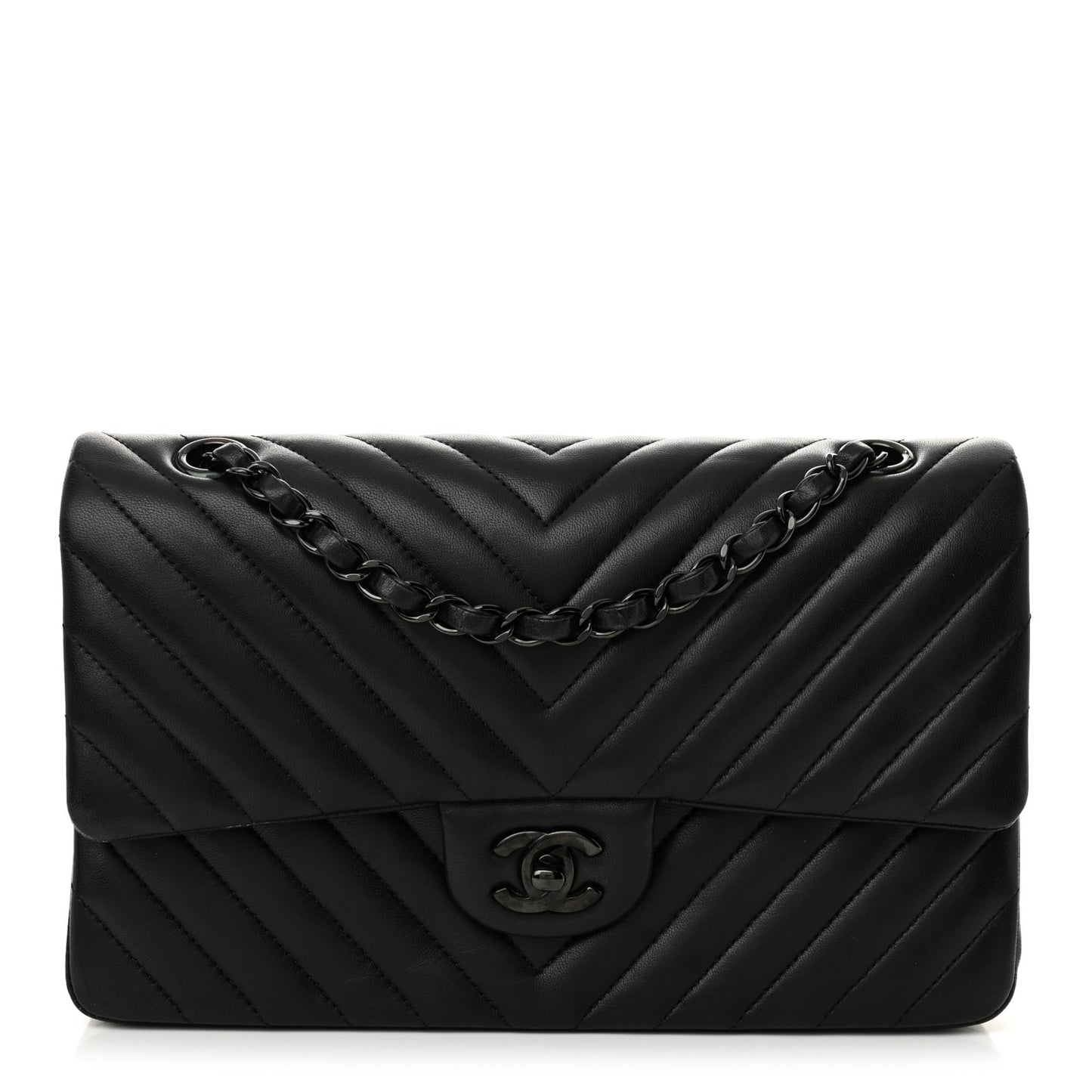 Lambskin Chevron Quilted Medium Double Flap So Black