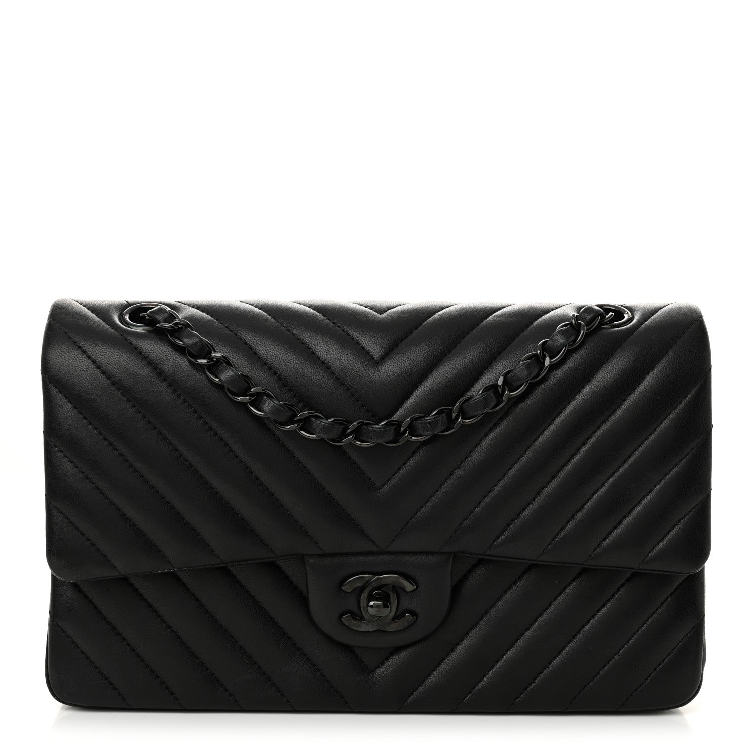 Chanel Lambskin Chevron Quilted Medium Double Flap So Black 1 of 13