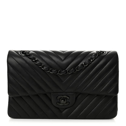 Chanel Lambskin Chevron Quilted Medium Double Flap So Black 1 of 13