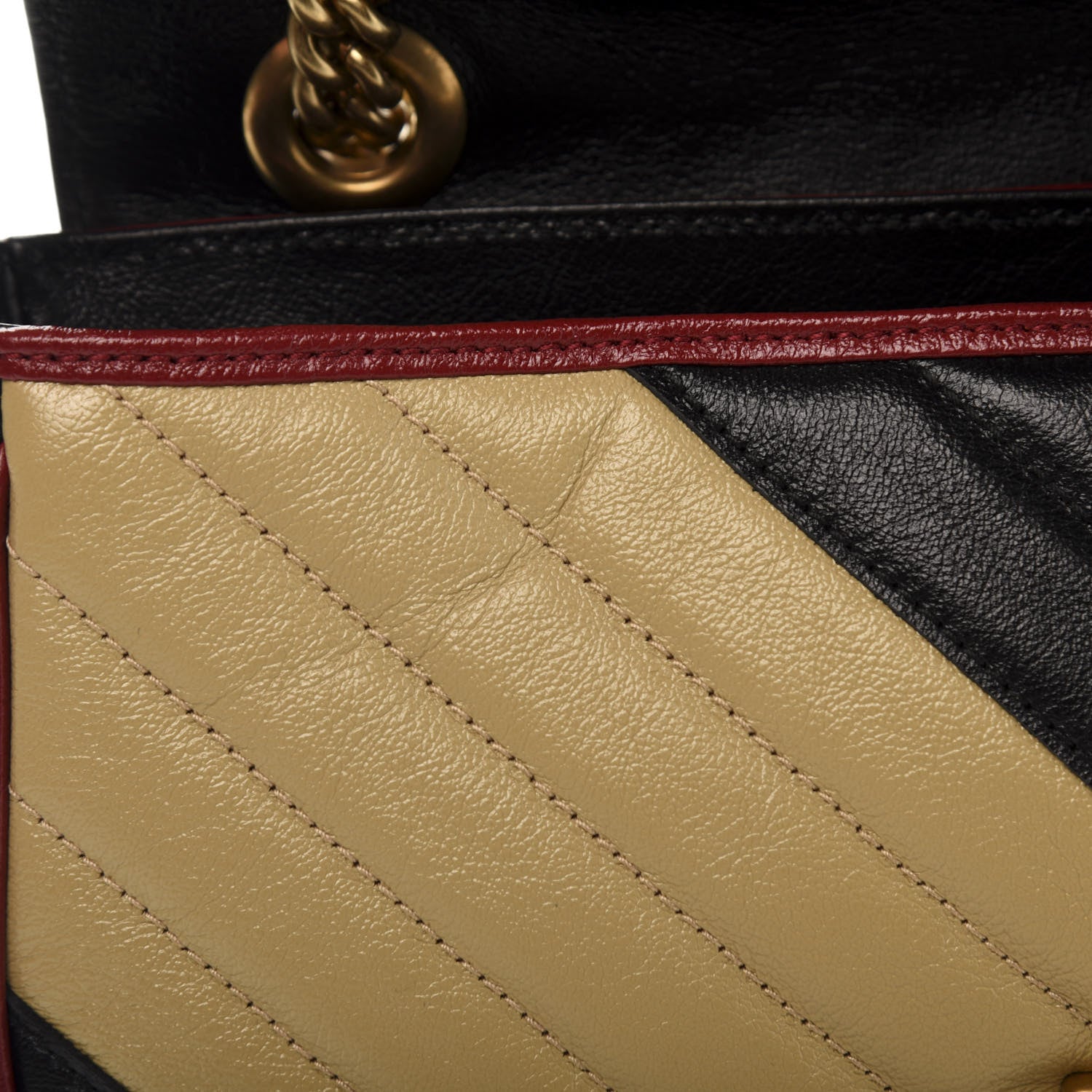 Gucci Vintage Effect Calfskin Matelasse Diagonal Striped Small Torchon GG Marmont Shoulder Bag Black Beige 10 of 12
