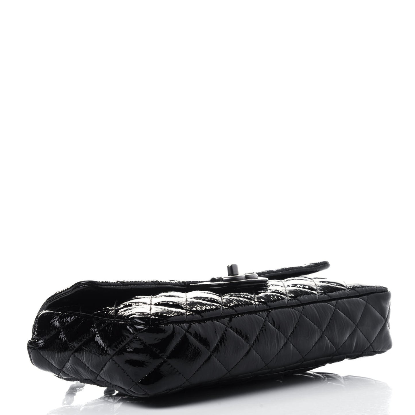 Distressed Patent Quilted East West Flap Black