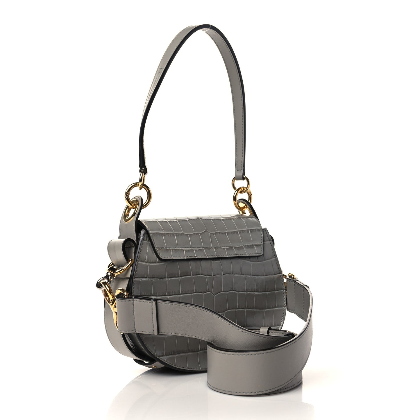 Calfskin Crocodile Embossed Small Tess Bag Stormy Gray