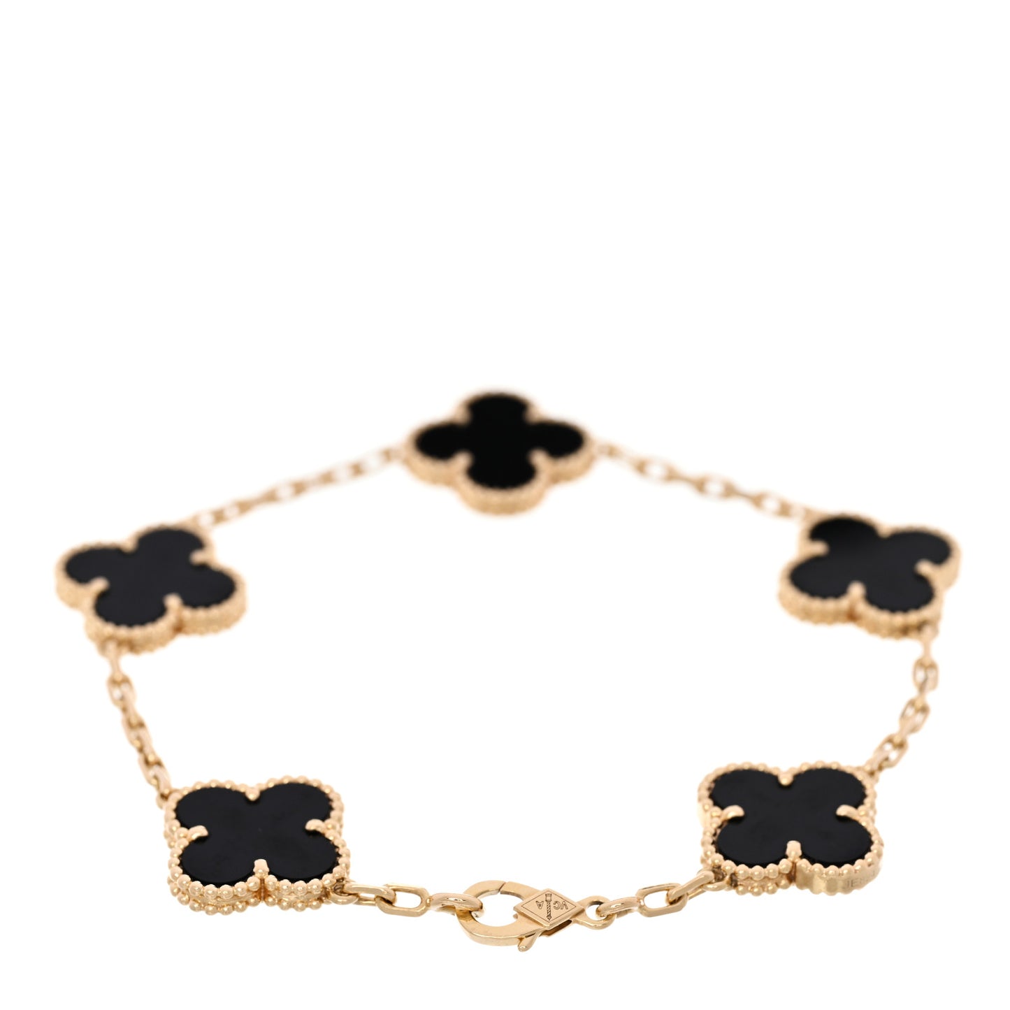18K Yellow Gold Black Onyx 5 Motifs Vintage Alhambra Bracelet