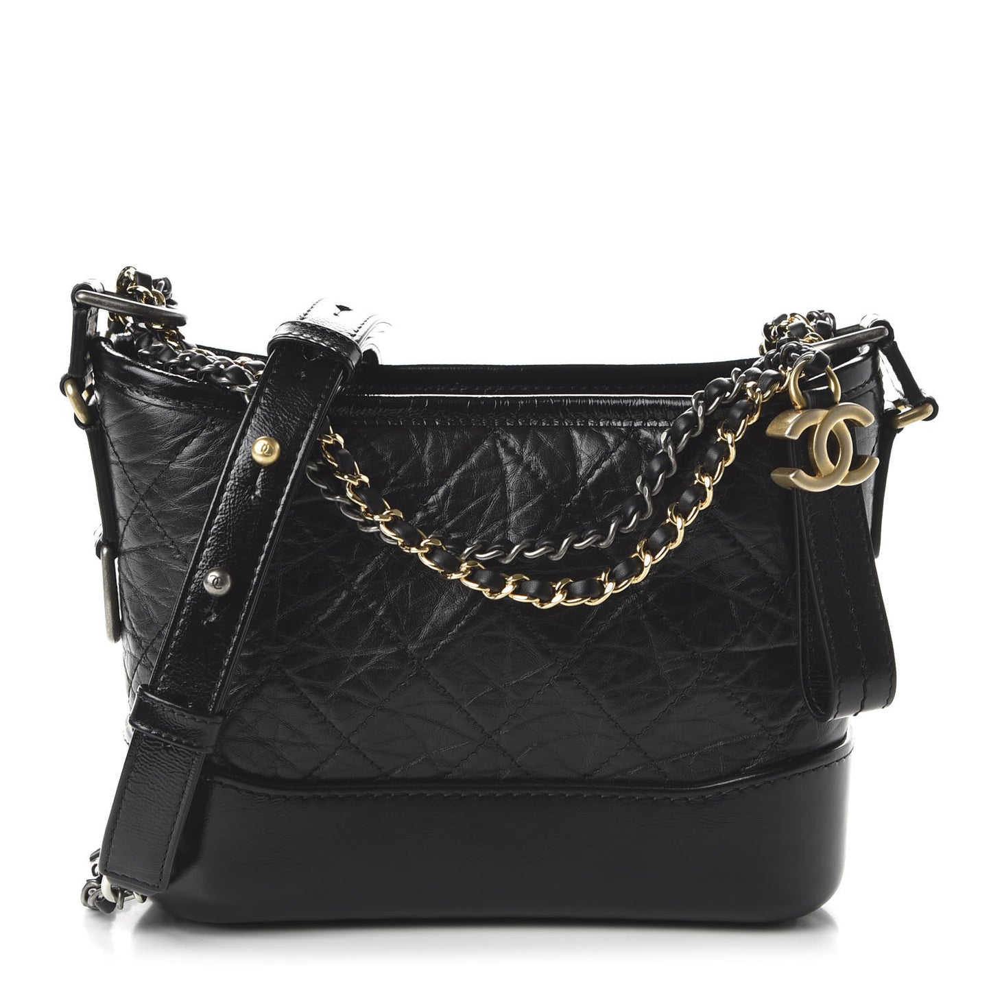 Aged Calfskin Quilted Small Gabrielle Hobo Black