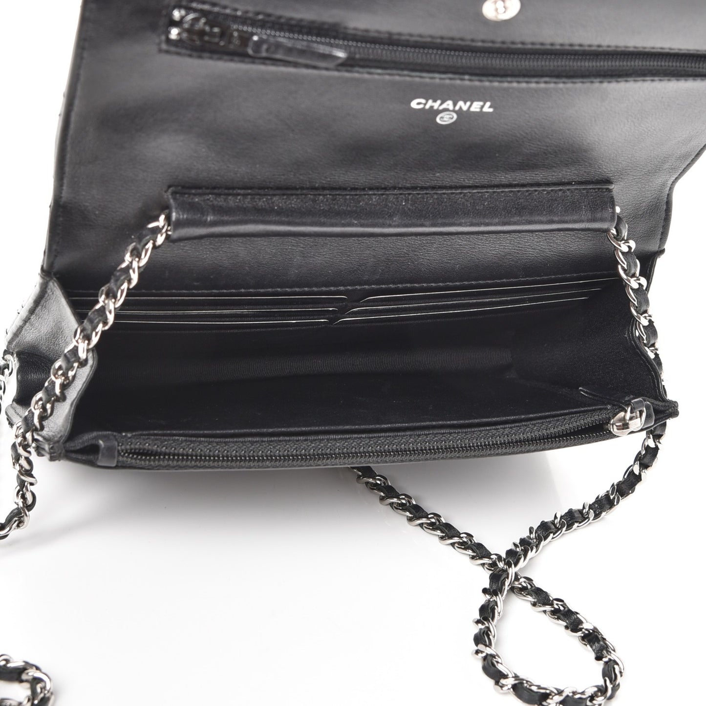 Patent Quilted Wallet On Chain WOC Black