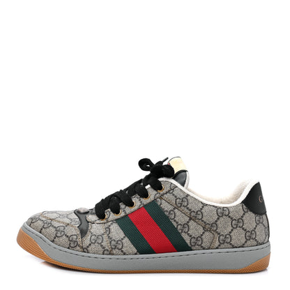 Gucci GG Supereme Monogram Miro Soft Calfskin Web Mens Screener Sneakers 9.5 Beige Ebony Black New Platinum 1 of 7