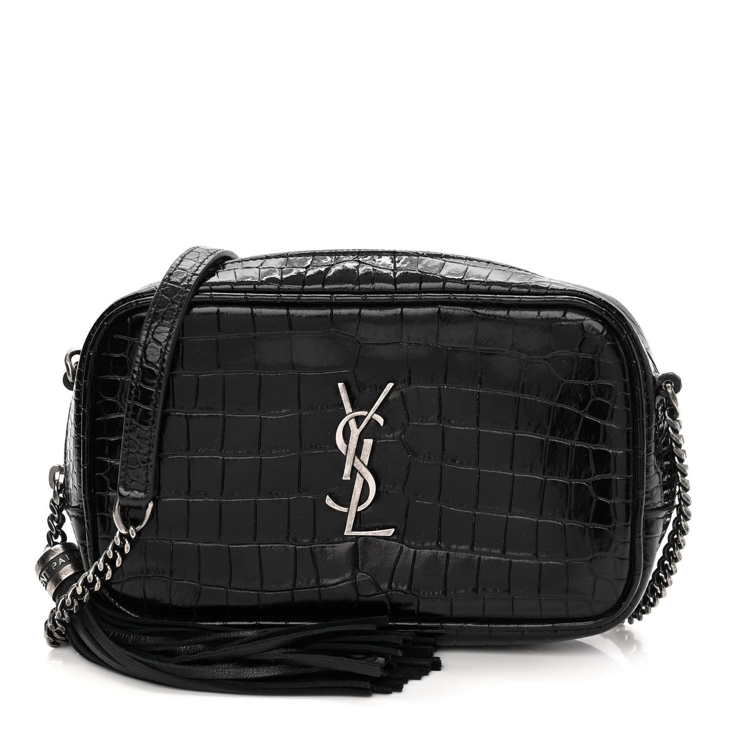 Calfskin Crocodile Embossed Monogram Mini Lou Camera Bag Black
