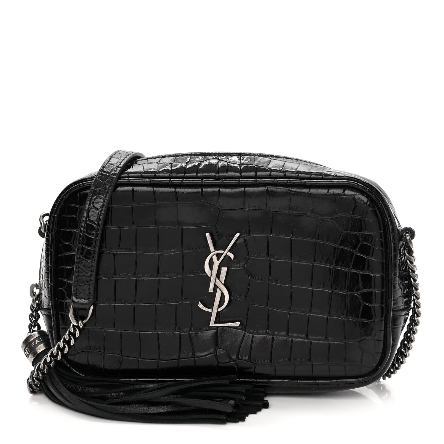 Saint Laurent Calfskin Crocodile Embossed Monogram Mini Lou Camera Bag Black 1 of 10