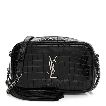 Saint Laurent Calfskin Crocodile Embossed Monogram Mini Lou Camera Bag Black 1 of 10