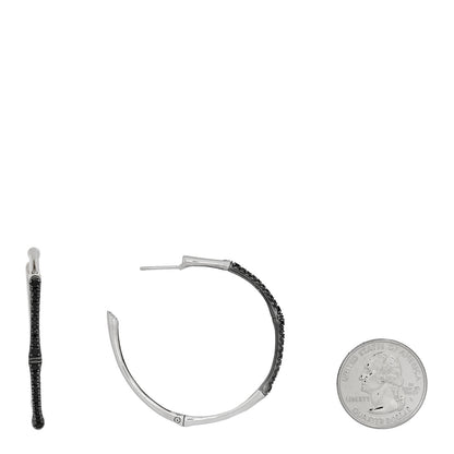 John Hardy Sterling Silver Black Sapphire Large Bamboo Hoop Earrings 2 of 5