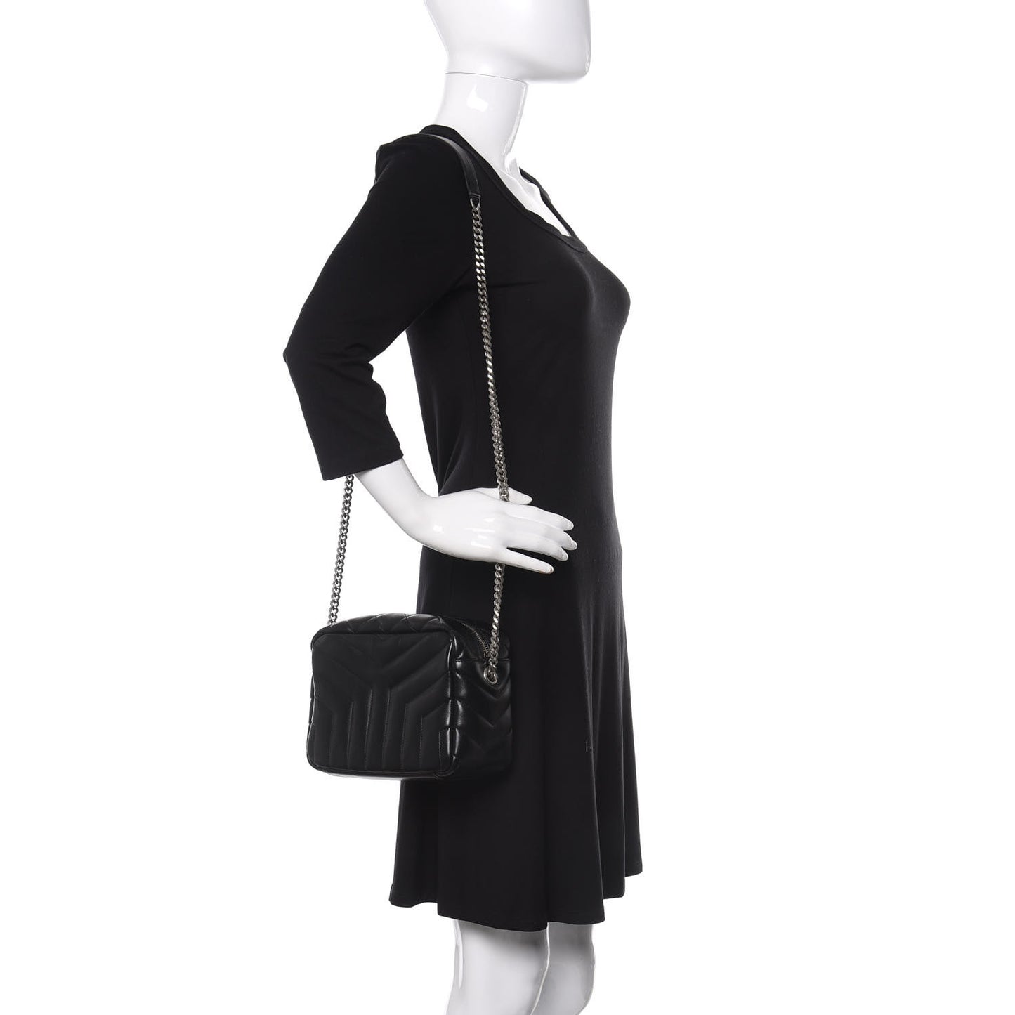 Calfskin Y Quilted Monogram Small Loulou Bowling Bag Black
