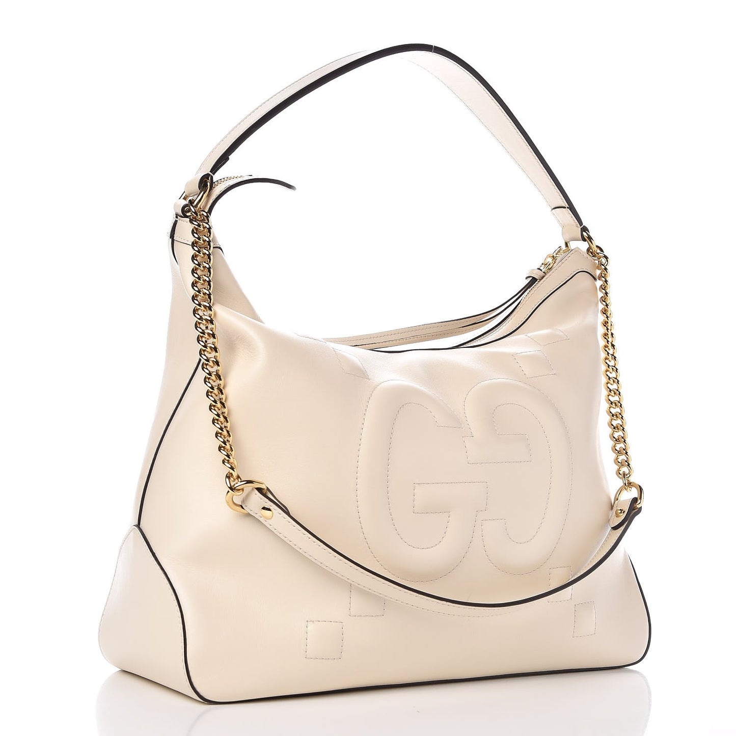 Apollo Calfskin GG Dadini Embroidered Large Hobo Mystic White
