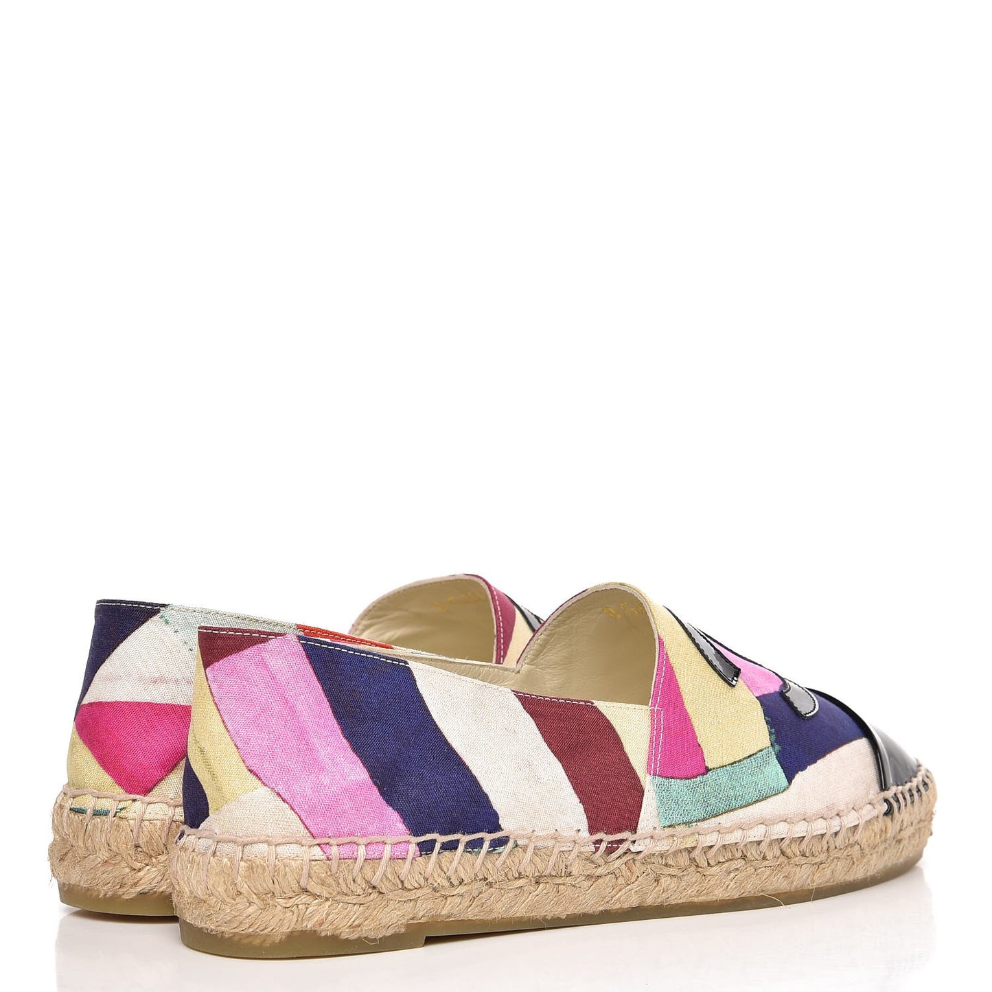 Patent Fabric Striped CC Espadrilles 38 Multicolor Black