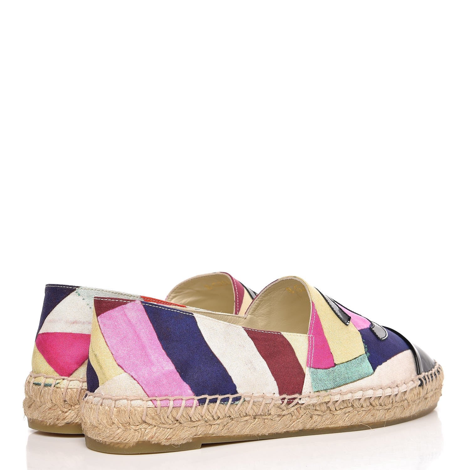 Chanel Patent Fabric Striped CC Espadrilles 38 Multicolor Black 4 of 10