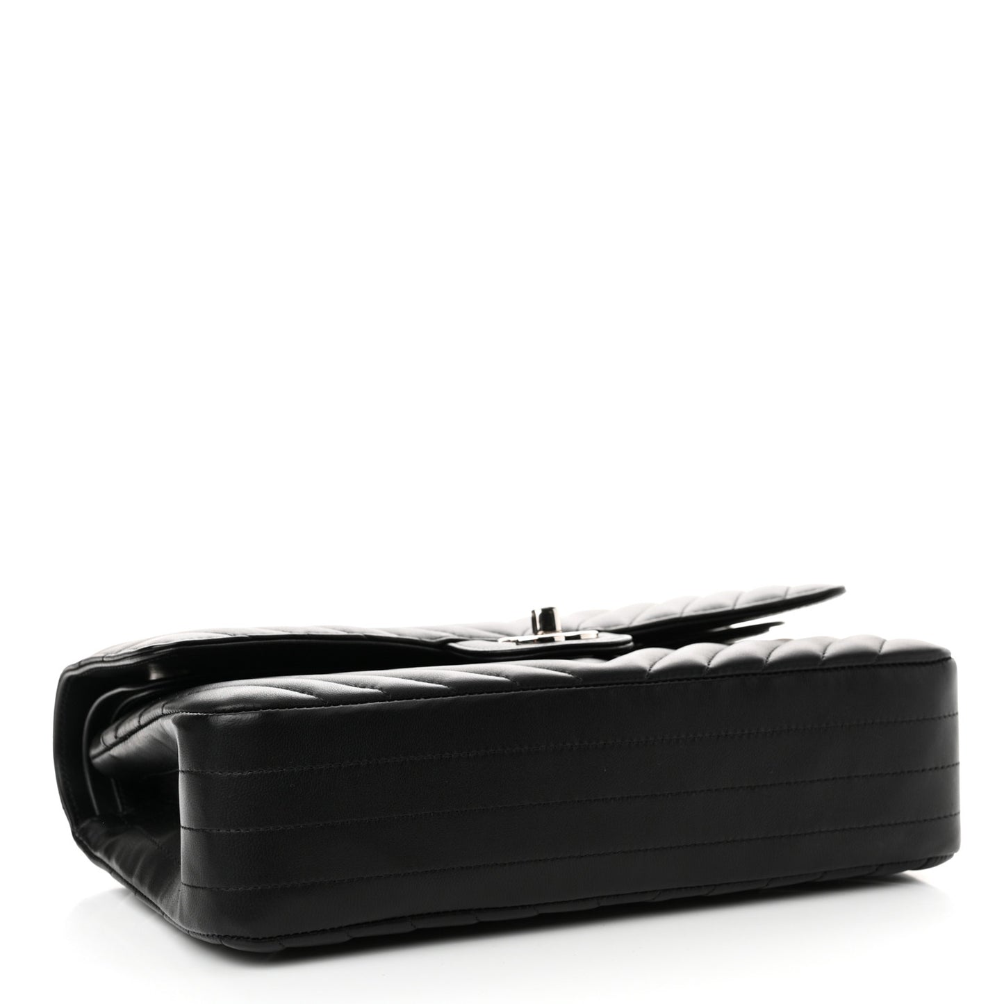 Lambskin Chevron Quilted Medium Double Flap Black