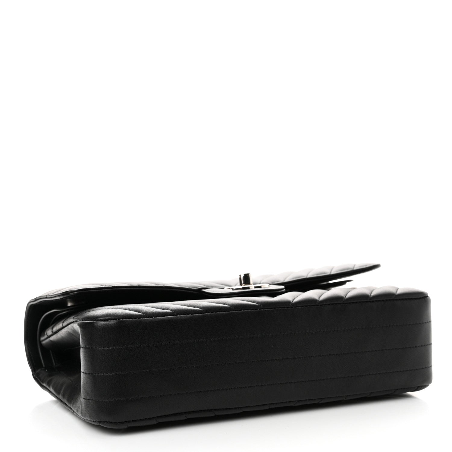 Chanel Lambskin Chevron Quilted Medium Double Flap Black 4 of 14