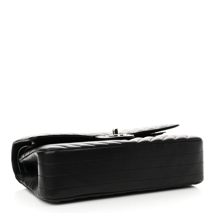 Chanel Lambskin Chevron Quilted Medium Double Flap Black 4 of 14