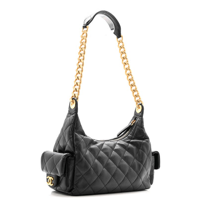 Chanel Shiny Lambskin Quilted Trendy Pockets Hobo Black 3 of 12