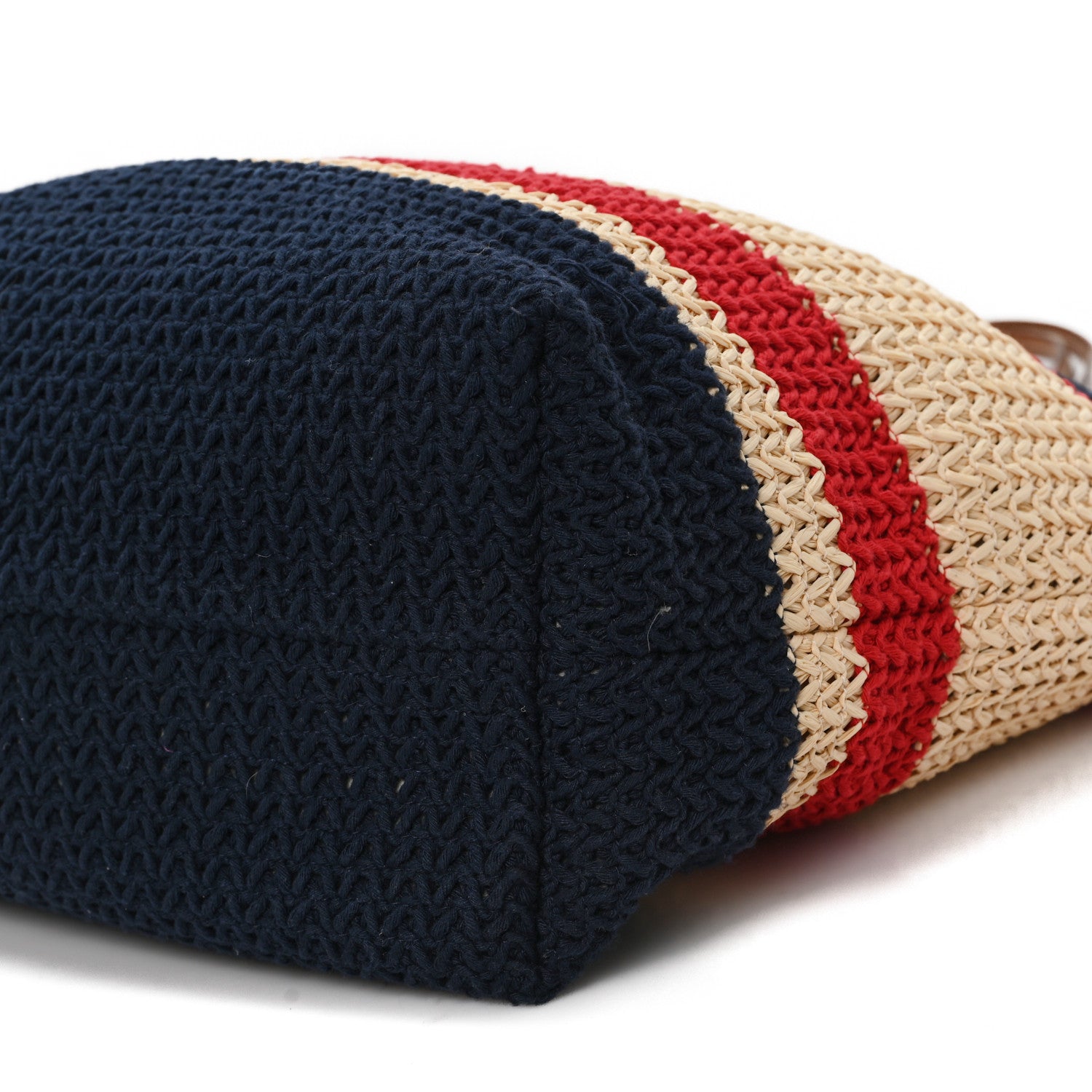 Miu Miu Raffia Crochet Stripe Tote Natural Blue 1793246 – FASHIONPHILE
