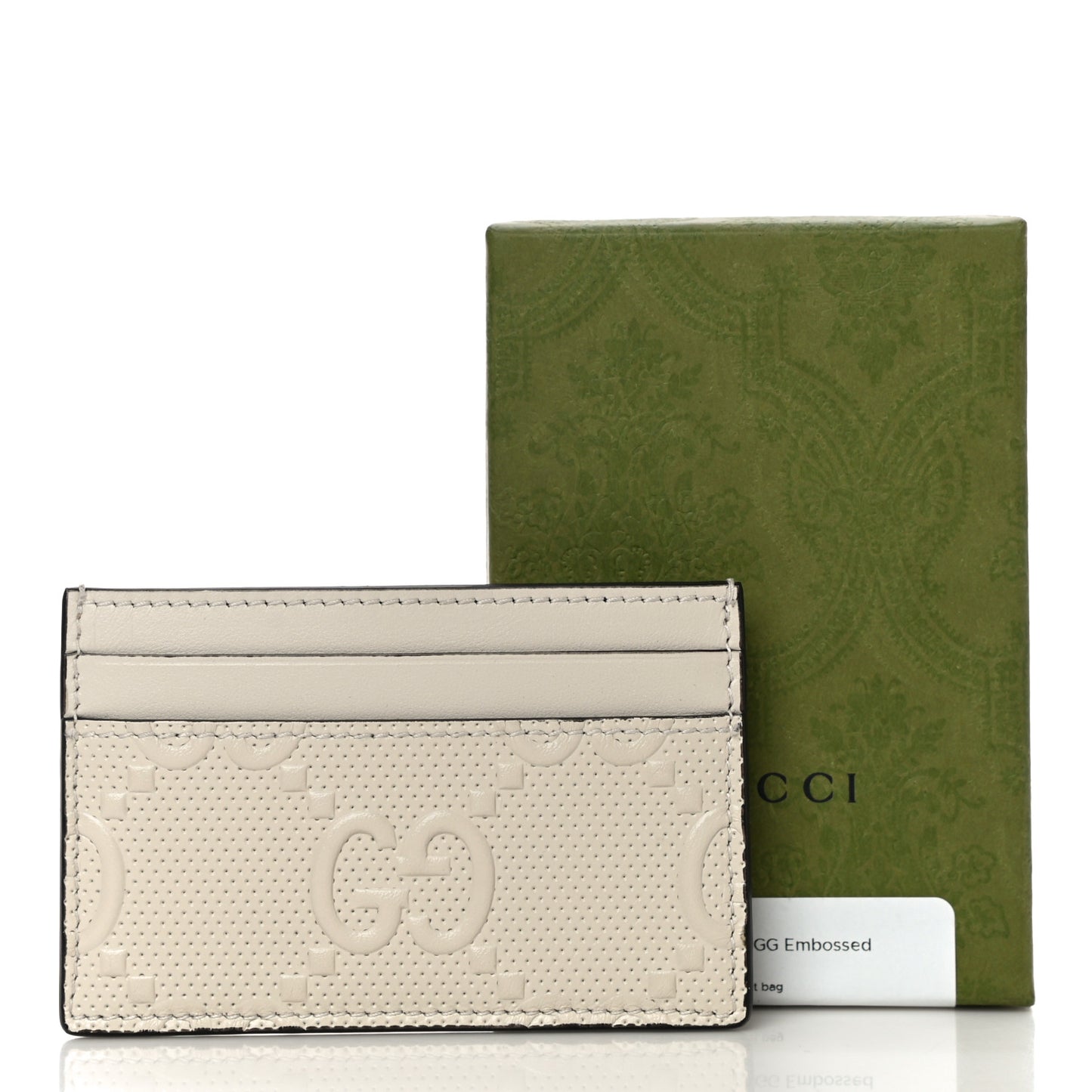 Calfskin GG Tennis Embossed Card Holder Mystic White