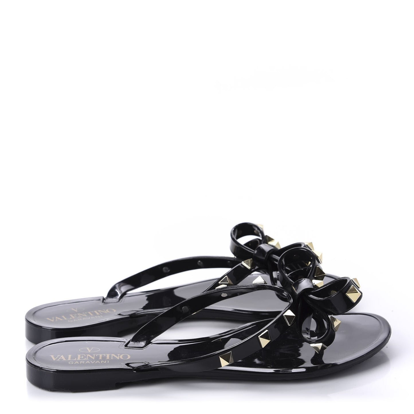 PVC Jelly Rockstud Bow Thong Sandals 36 Black