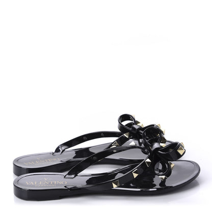 Valentino Garavani PVC Jelly Rockstud Bow Thong Sandals 36 Black 4 of 8