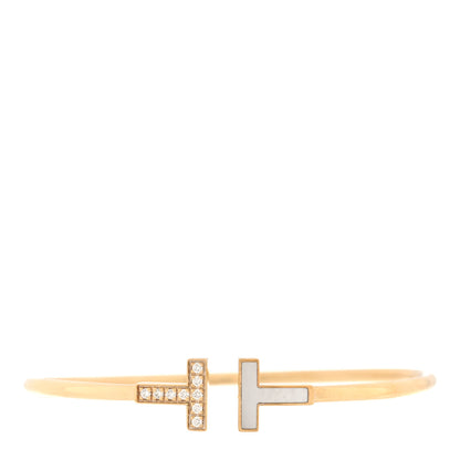 Tiffany 18K Yellow Gold Diamond Mother of Pearl T Wire Bracelet 1 of 4