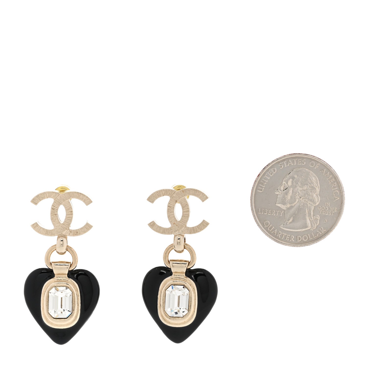 Chanel Resin Crystal CC Heart Drop Earrings Black Gold 2 of 5
