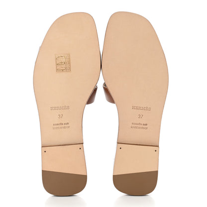 Hermes Box Calfskin Oran Sandals 37 Gold 5 of 10