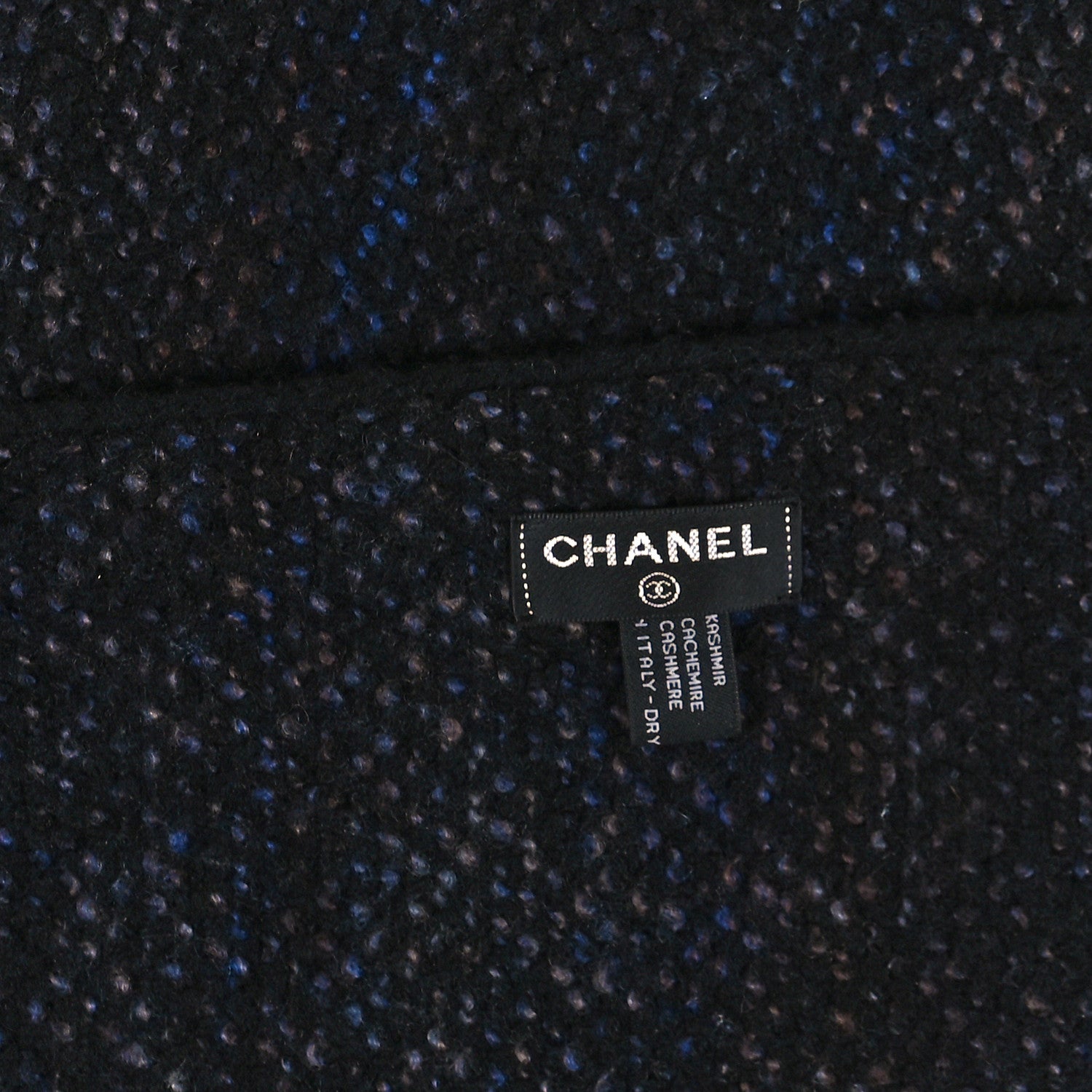 Chanel Cashmere Striped CC Scarf Black Blue 3 of 3
