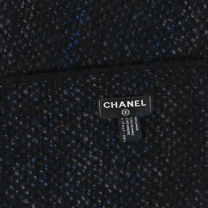 Chanel Cashmere Striped CC Scarf Black Blue 3 of 3