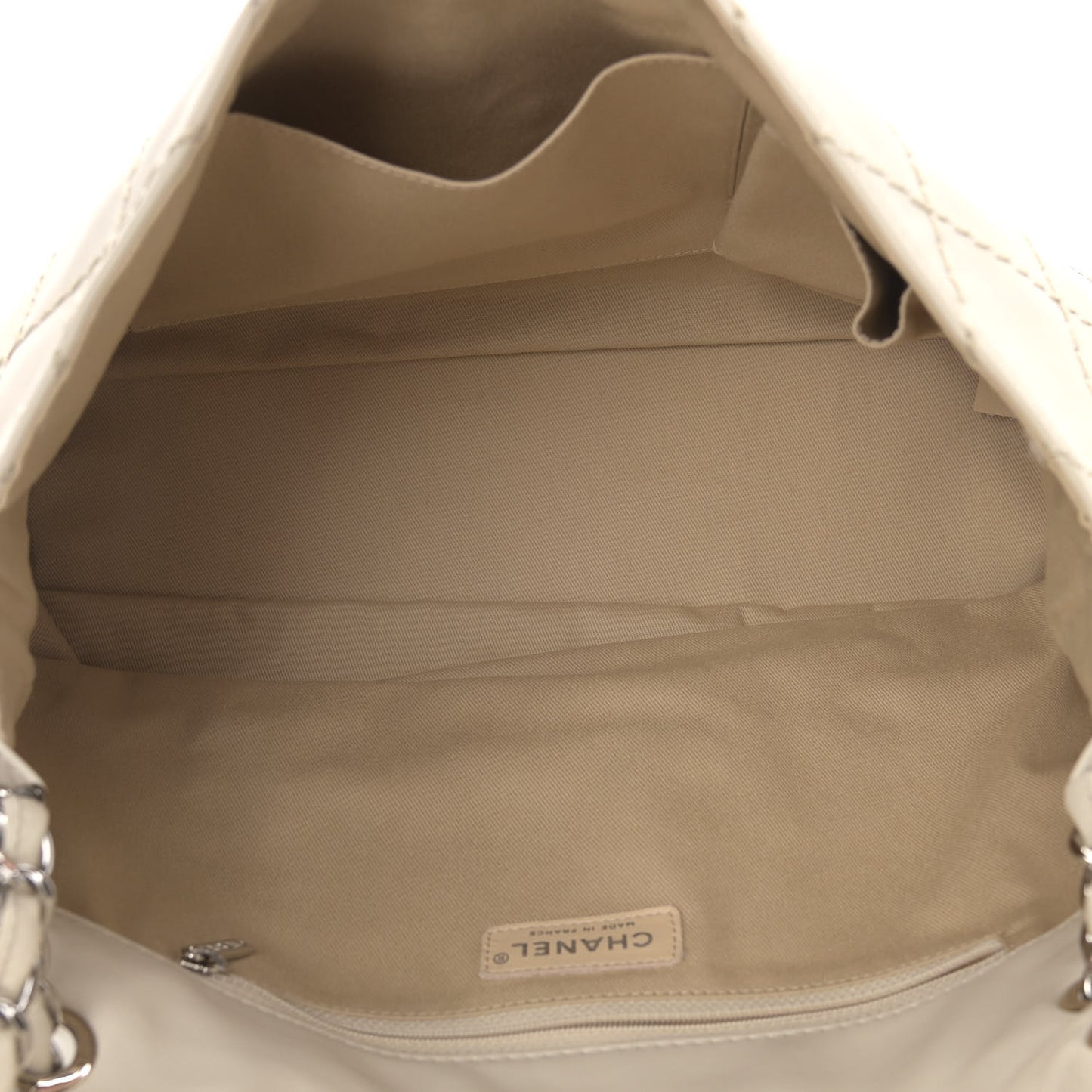 Calfskin Stitched Large Expandable Flap Bag White