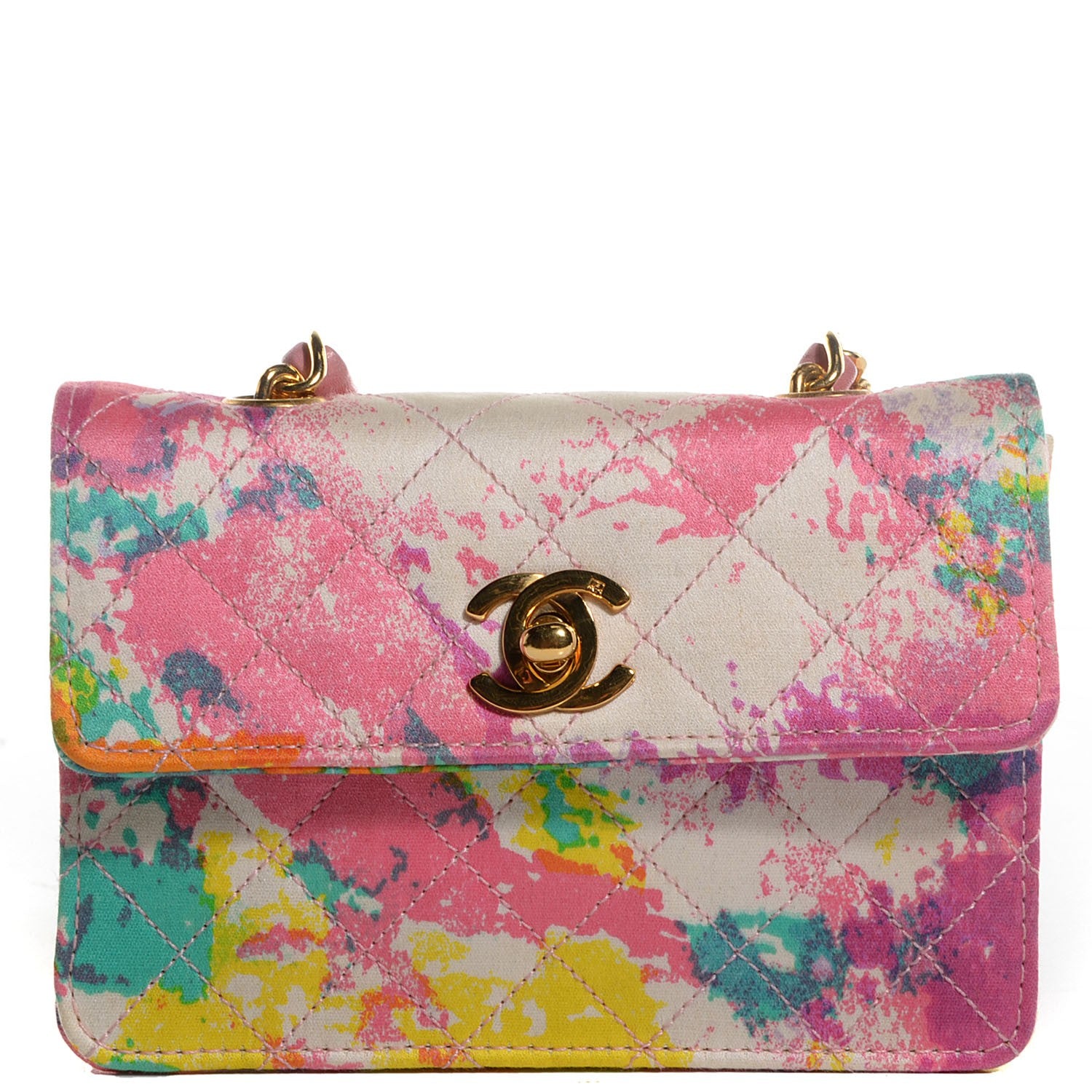 Chanel Satin Printed Watercolor Micro Flap 1 of 8