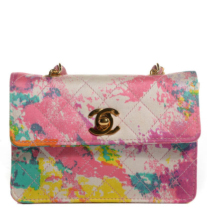 Chanel Satin Printed Watercolor Micro Flap 1 of 8