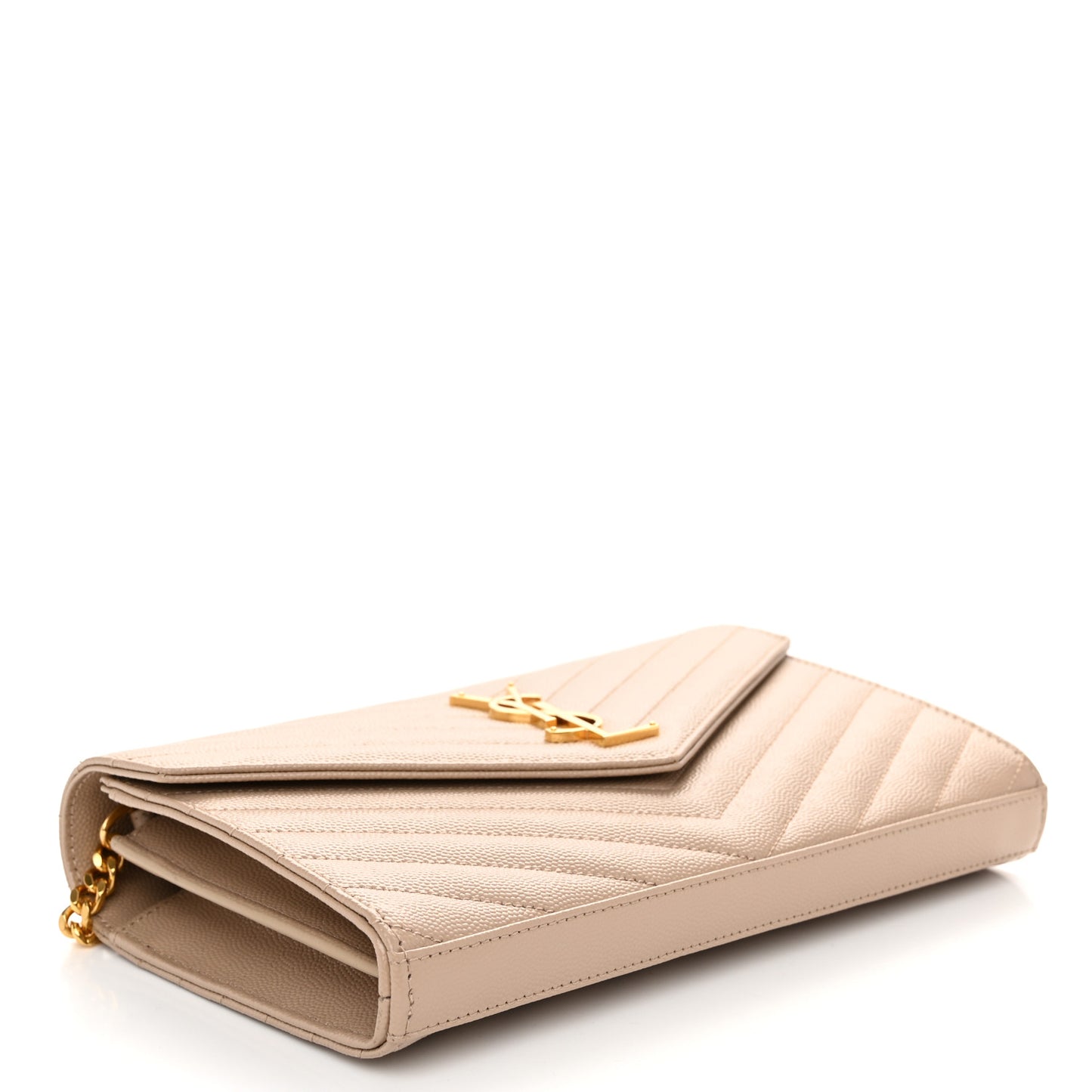Grain De Poudre Matelasse Chevron Monogram Chain Wallet Dark Beige