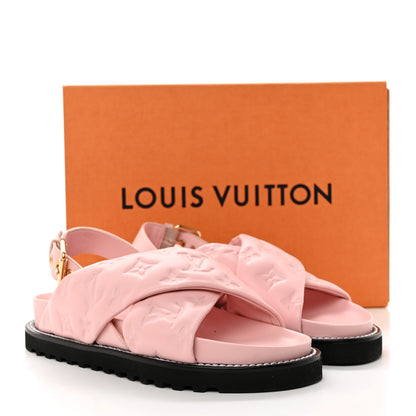Louis Vuitton Lambskin Monogram Embossed Paseo Flat Comfort Sandals 37 Rose Clair 9 of 9