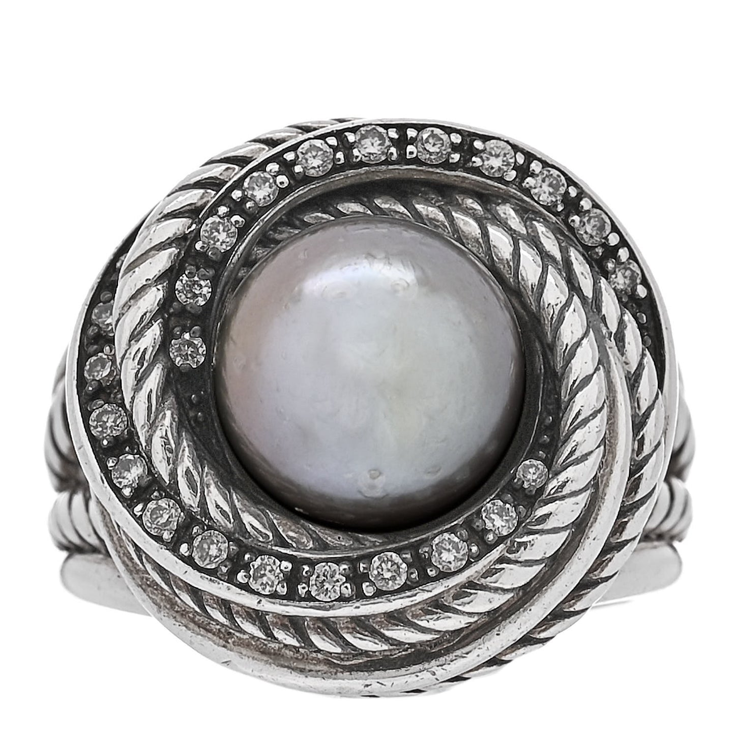 Sterling Silver Diamond Pearl 10mm Crossover Ring 52 6