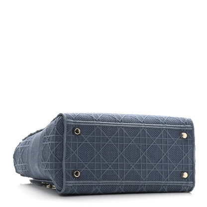 Christian Dior Canvas Embroidered Cannage Medium Lady D-Lite Denim Blue 4 of 10